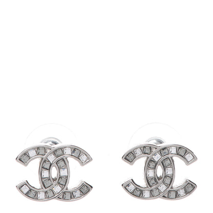 Chanel Baguette Crystal CC Earrings Silver 1 of 5