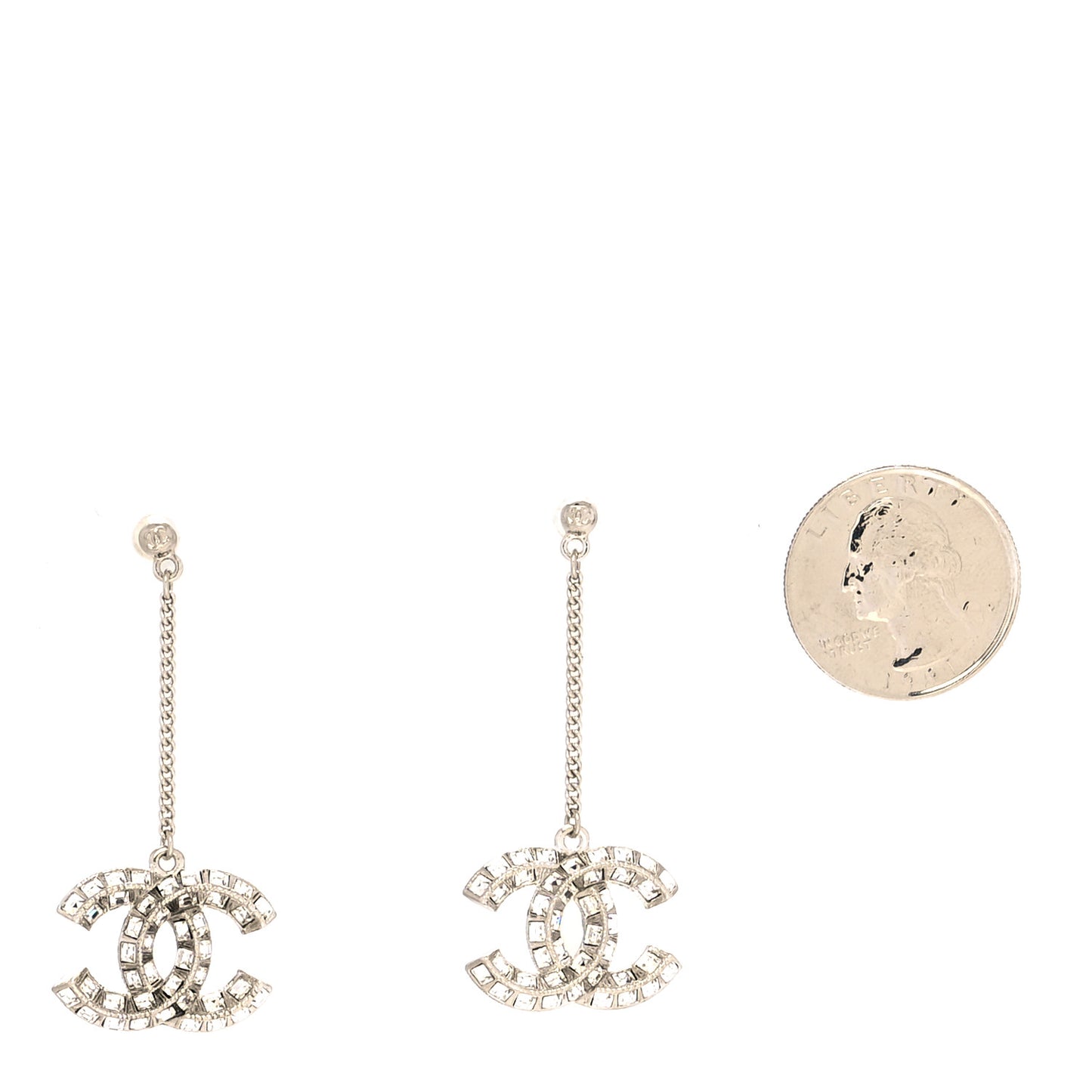 Baguette Crystal CC Drop Earrings Silver