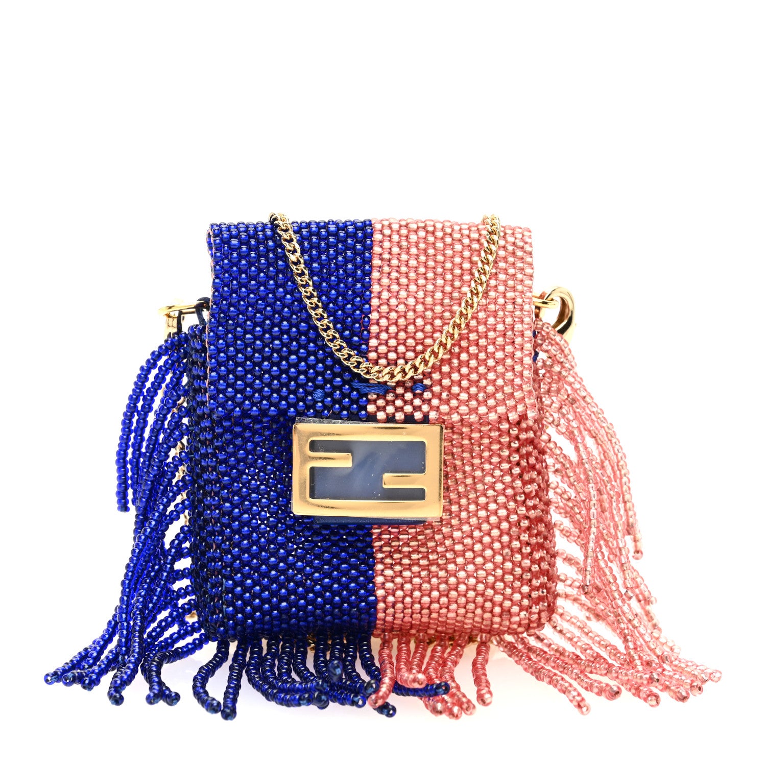 Fendi Glass Beaded Mini Pico Baguette Charm Blue Salmone 1 of 8