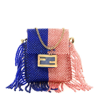 Fendi Glass Beaded Mini Pico Baguette Charm Blue Salmone 1 of 8