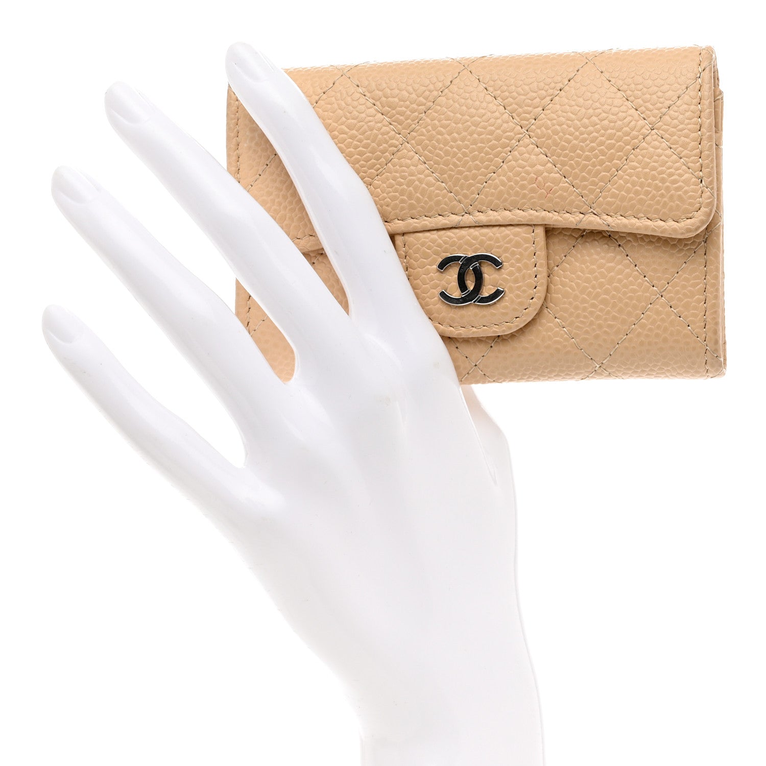 Chanel Caviar Quilted Flap Card Holder Wallet Beige 2 of 10