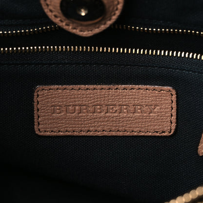 Burberry Grainy Calfskin House Check Medium Banner Tote Dark Sand 5 of 9