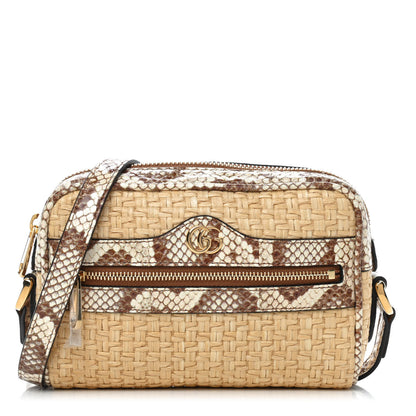 Gucci Raffia Elaphe Mini Ophidia Shoulder Bag Natural Cream Brown 1 of 11