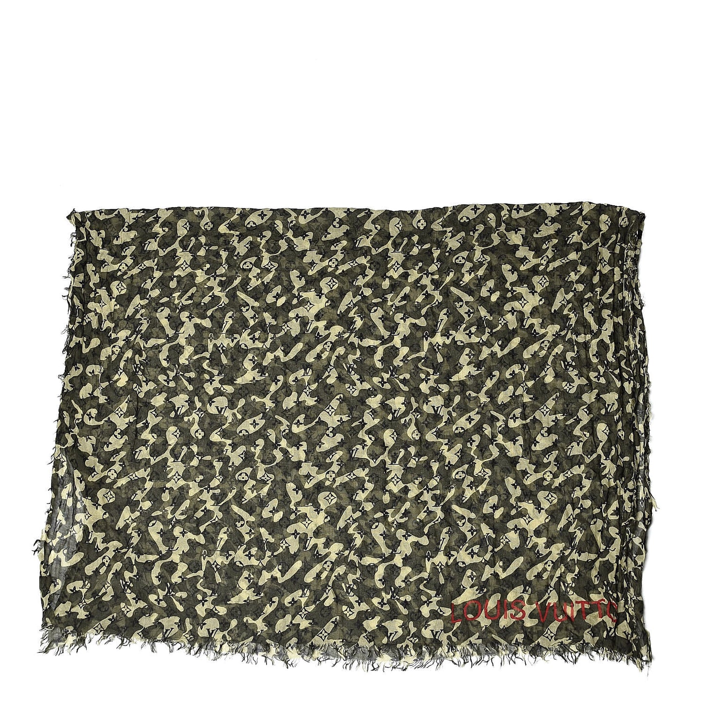 Cashmere Silk Monogramouflage Etole Scarf Kaki