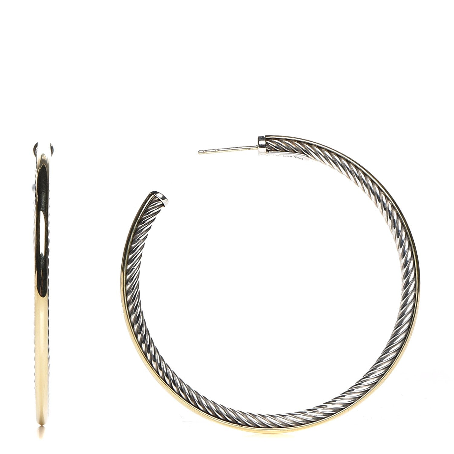 David Yurman Sterling Silver 18K Yellow Gold 56mm Extra Large Cable Hoop Earrings 1 of 7