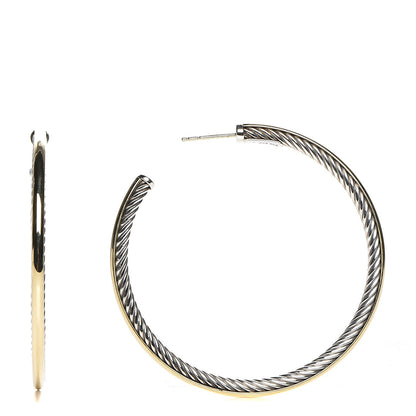David Yurman Sterling Silver 18K Yellow Gold 56mm Extra Large Cable Hoop Earrings 1 of 7