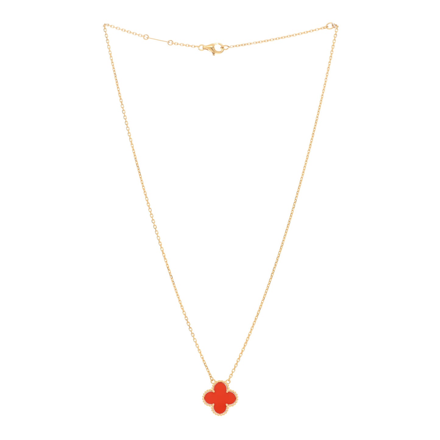 18K Yellow Gold Carnelian Vintage Alhambra Pendant Necklace