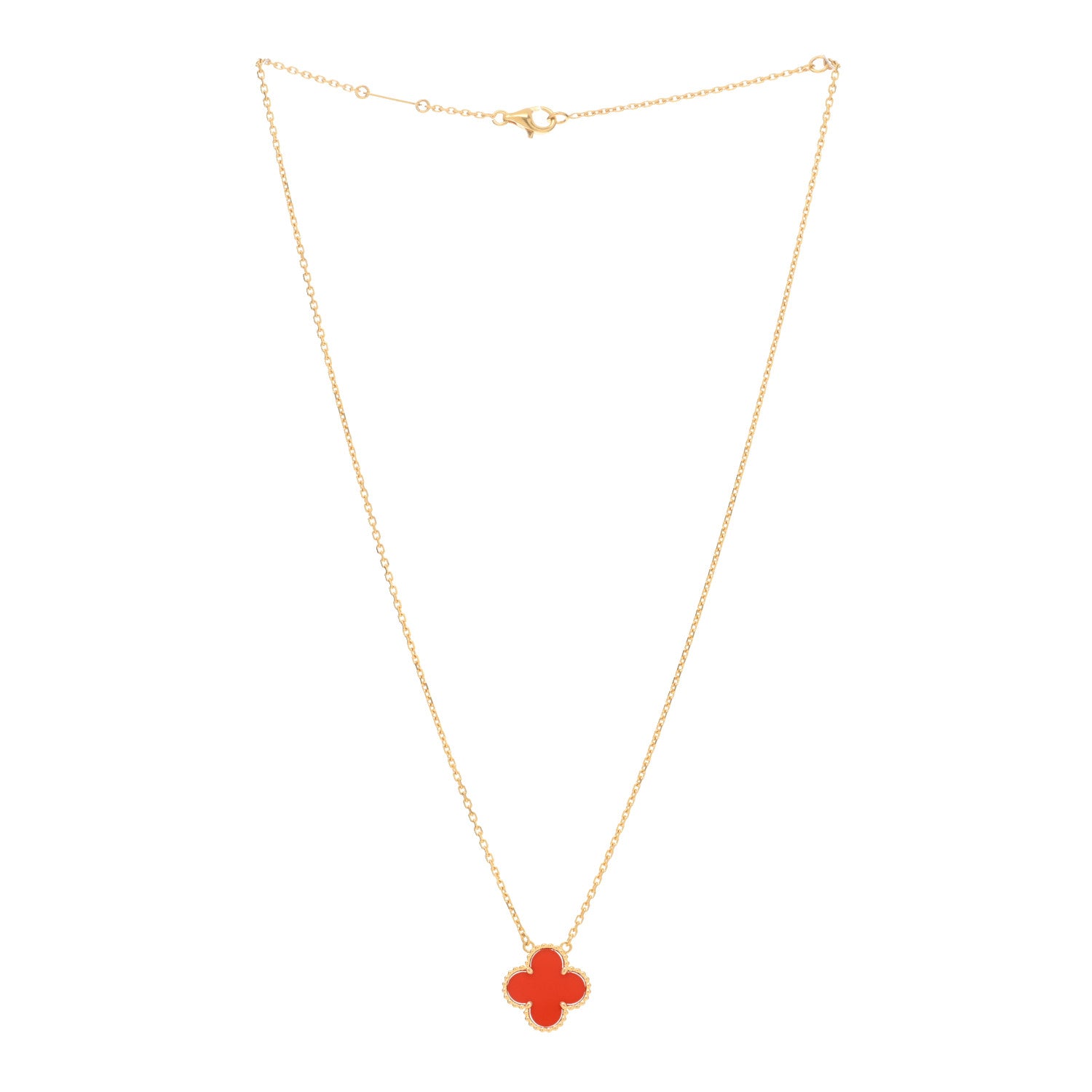 Van Cleef & Arpels 18K Yellow Gold Carnelian Vintage Alhambra Pendant Necklace 2 of 4