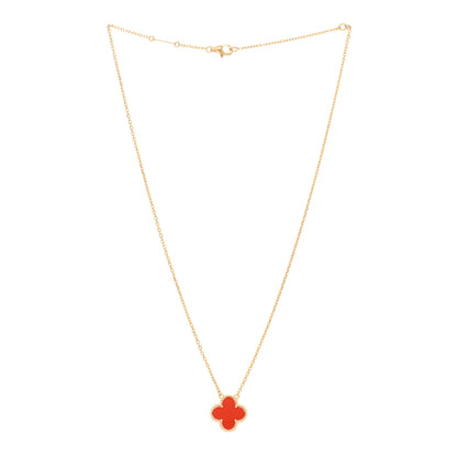 Van Cleef & Arpels 18K Yellow Gold Carnelian Vintage Alhambra Pendant Necklace 2 of 4