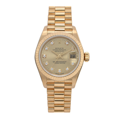 Rolex 18K Yellow Gold Diamond 26mm Datejust President Watch Champagne 69178 1 of 4