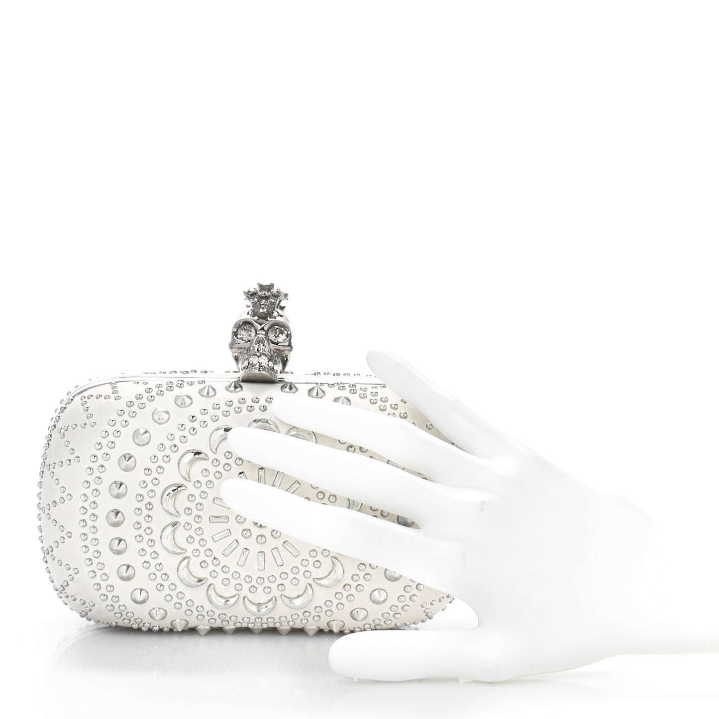 Nappa Studded Crochet Skull Box Clutch Ivory