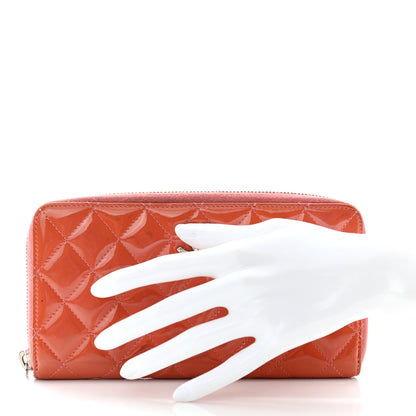 Chanel Patent Quilted Brilliant Zip Around Wallet Coral 2 of 13