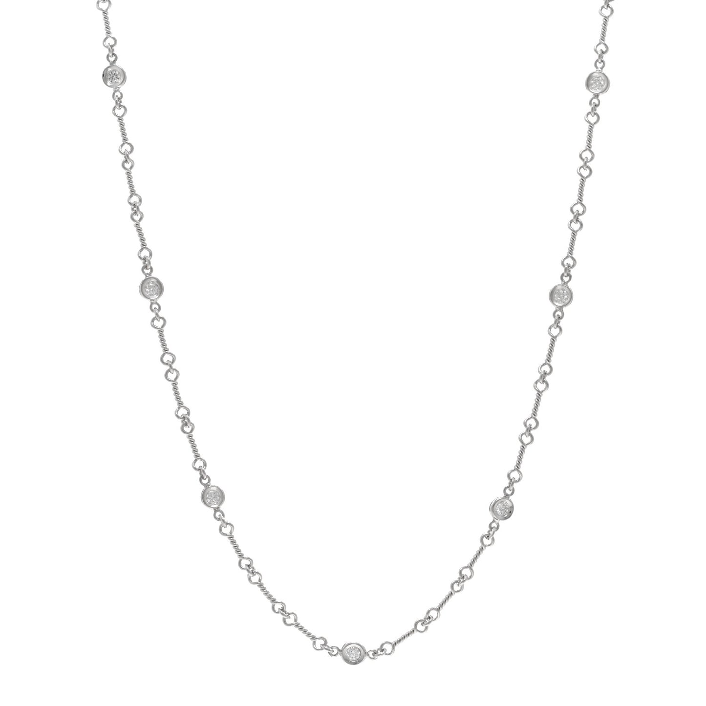 ROBERTO COIN 18K White Gold Diamond By the Inch Seven Station Dog Bone Necklace