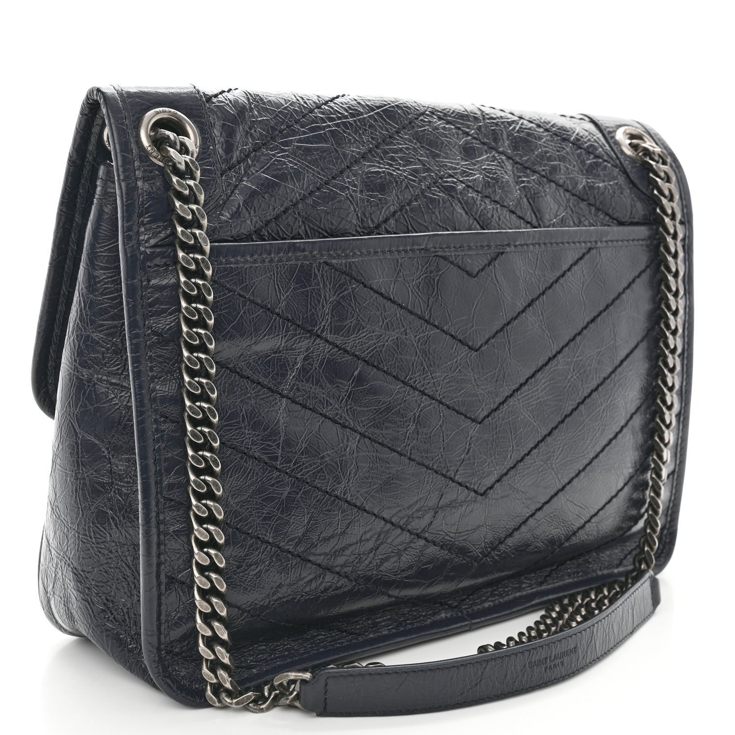 Saint Laurent Crinkled Calfskin Matelasse Monogram Medium Niki Chain Satchel Deep Marine 3 of 13