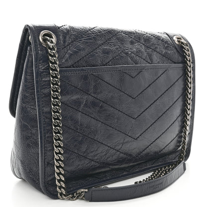 Saint Laurent Crinkled Calfskin Matelasse Monogram Medium Niki Chain Satchel Deep Marine 3 of 13