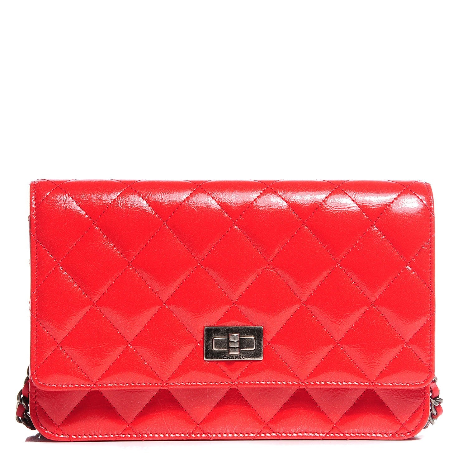 Chanel Glazed Calfskin Quilted Reissue Wallet On Chain WOC Red 1 of 10