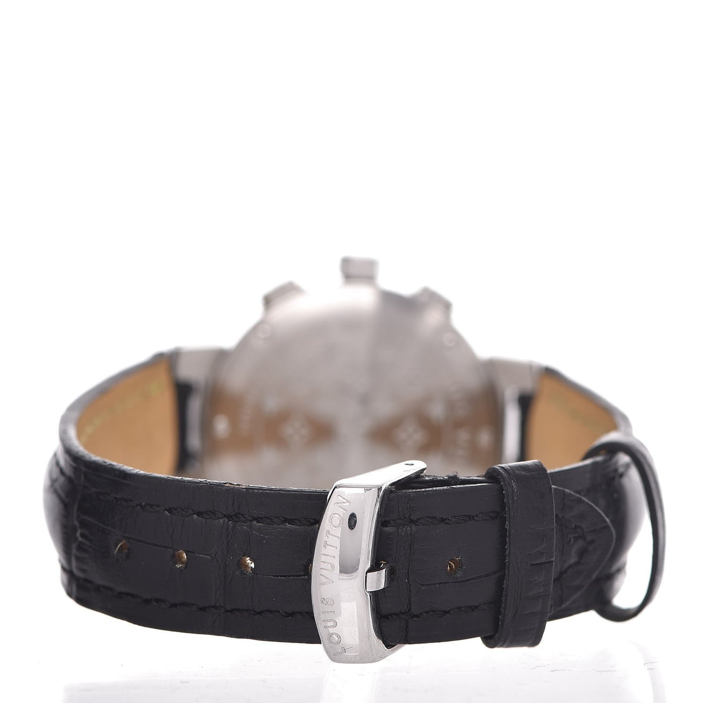 Stainless Steel Alligator Diamond 34mm Tambour Chronograph Quartz Watch Black