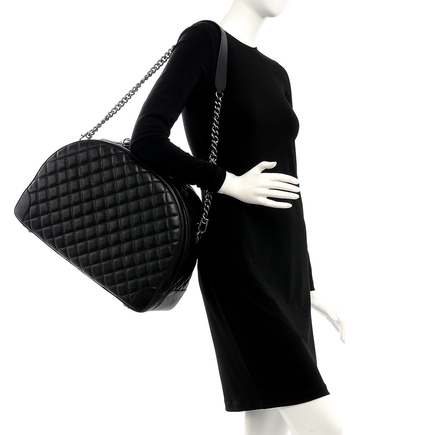 Calfskin Quilted Large Airlines Round Trip Bowling Bag Black
