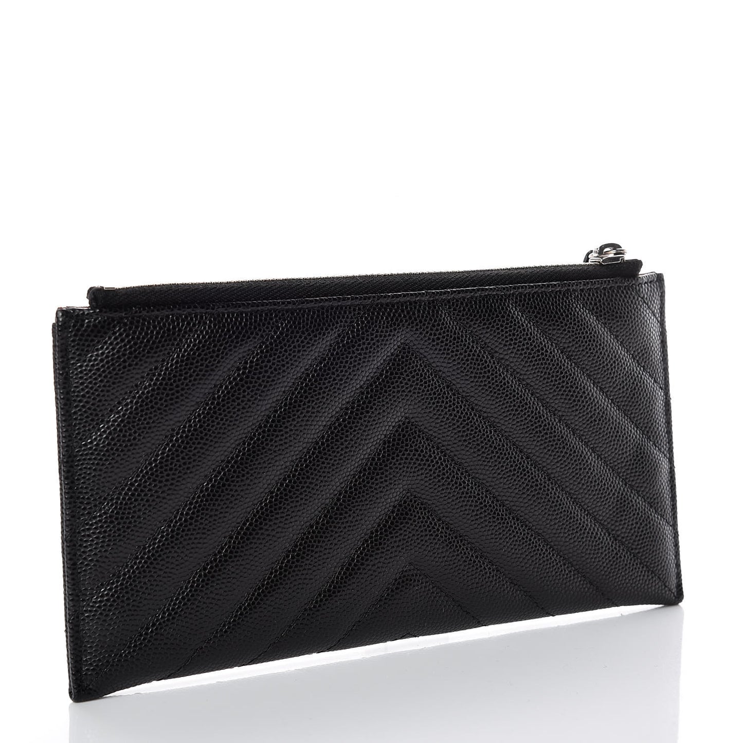 Caviar Chevron Quilted Zip Pouch Black