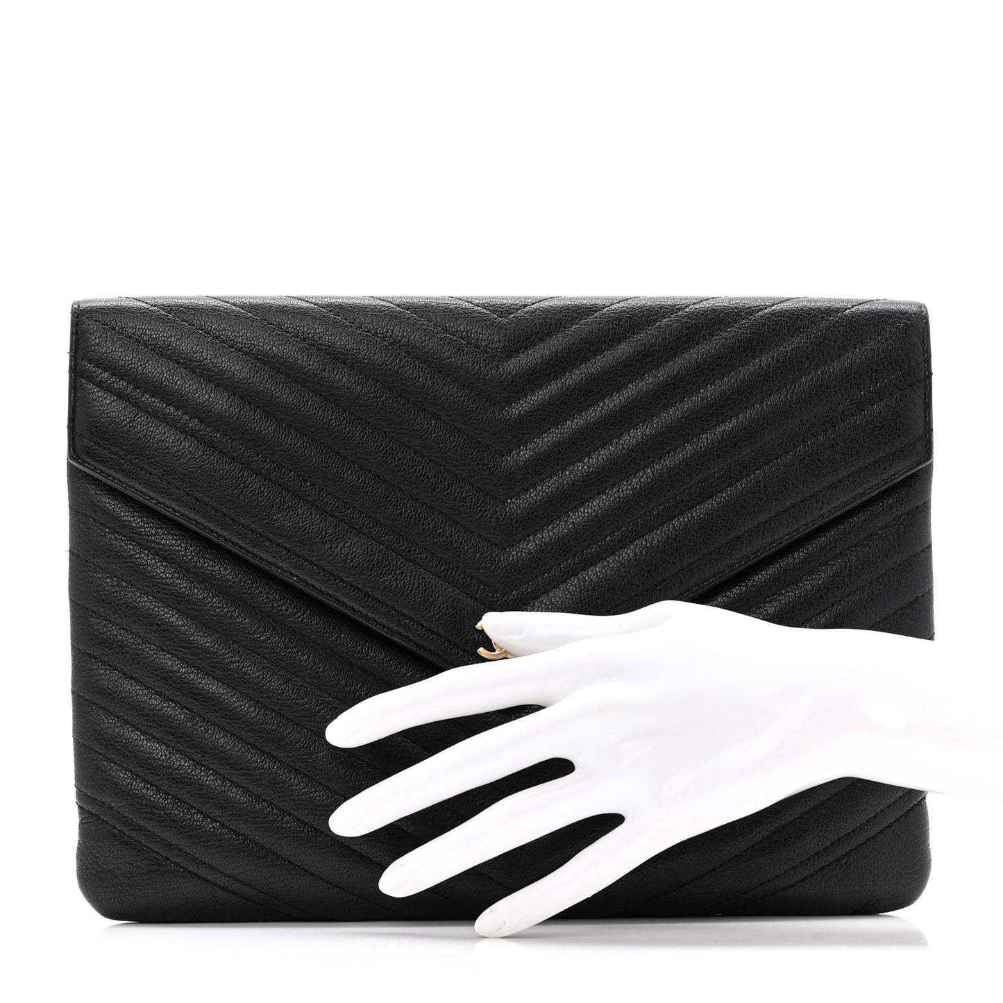 Sheepskin Chevron Quilted Small Envelope Clutch Black