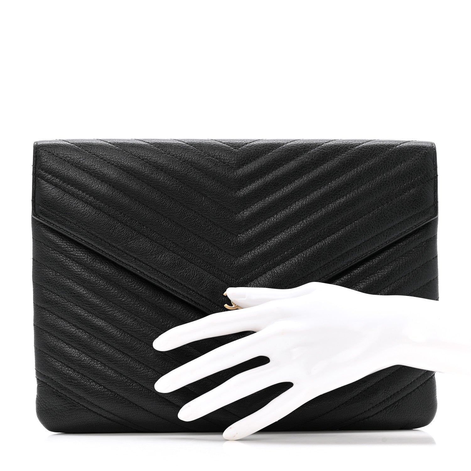 Chanel Sheepskin Chevron Quilted Small Envelope Clutch Black 2 of 11
