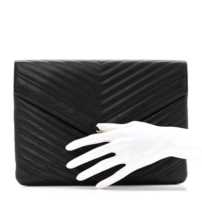 Chanel Sheepskin Chevron Quilted Small Envelope Clutch Black 2 of 11