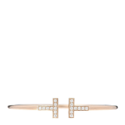 Tiffany 18K Rose Gold Diamond T Wire Bracelet 1 of 5