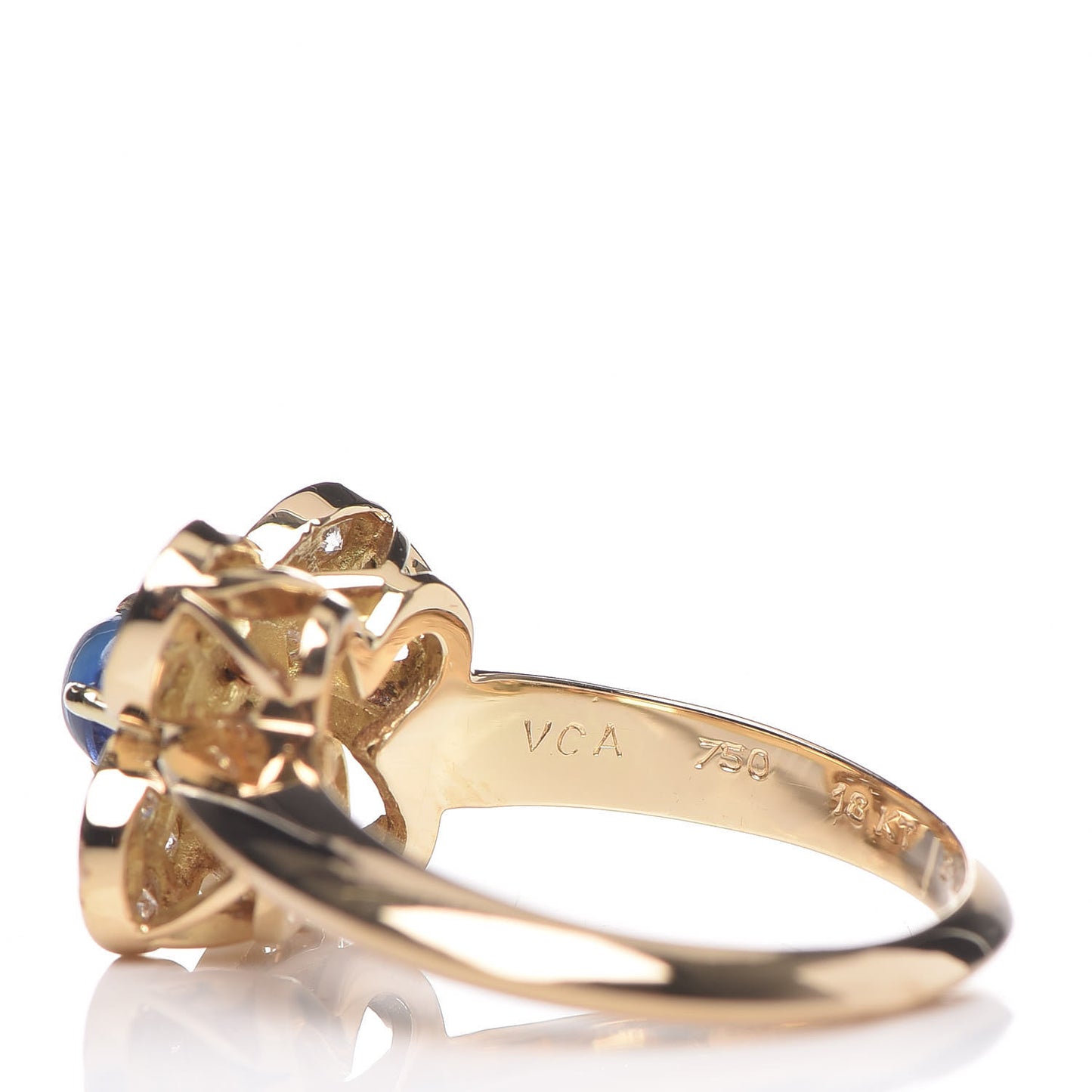 18K Yellow Gold Diamond Blue Sapphire Trefle Ring 50 5.5