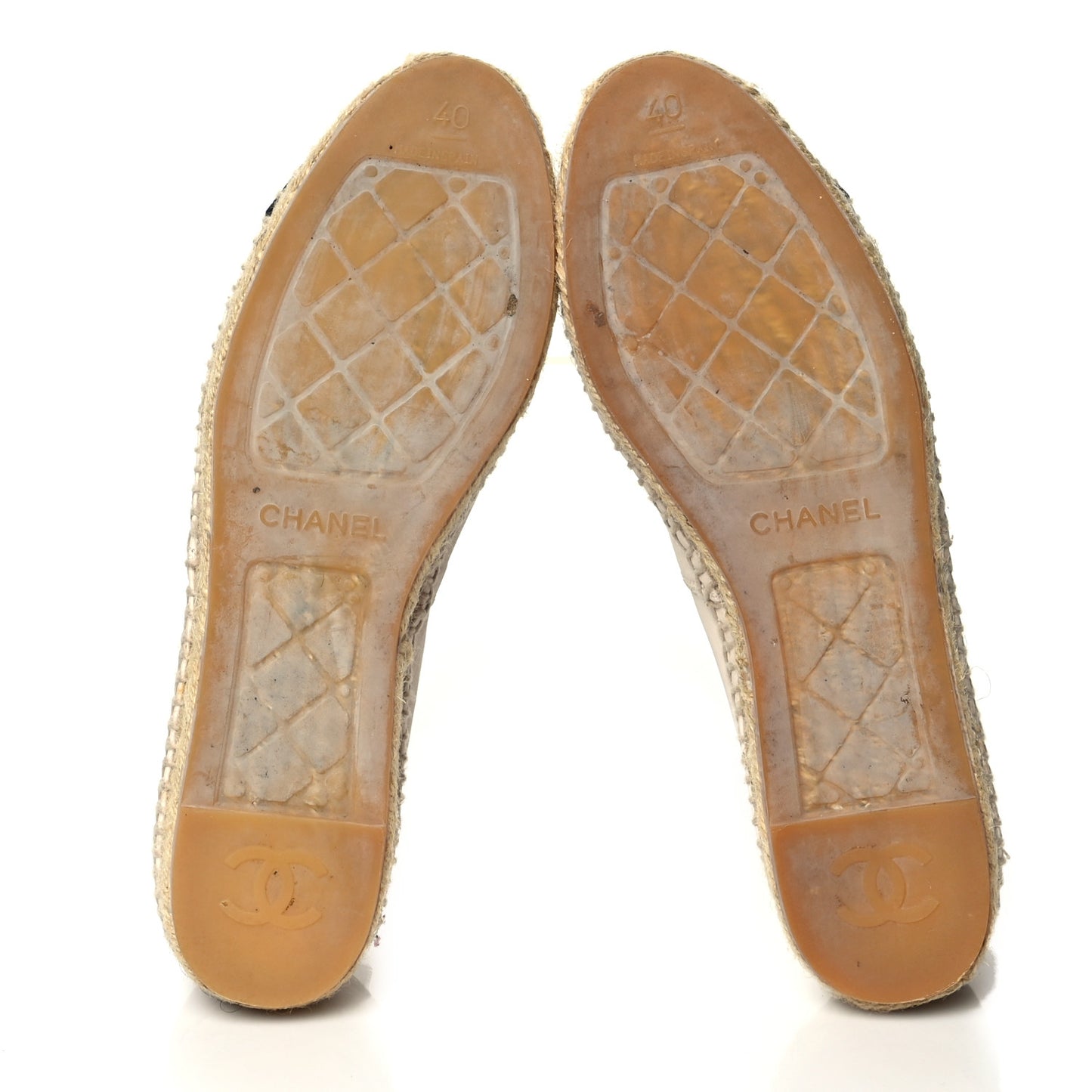 Calfskin Grosgrain CC Espadrilles 40 Ivory Black