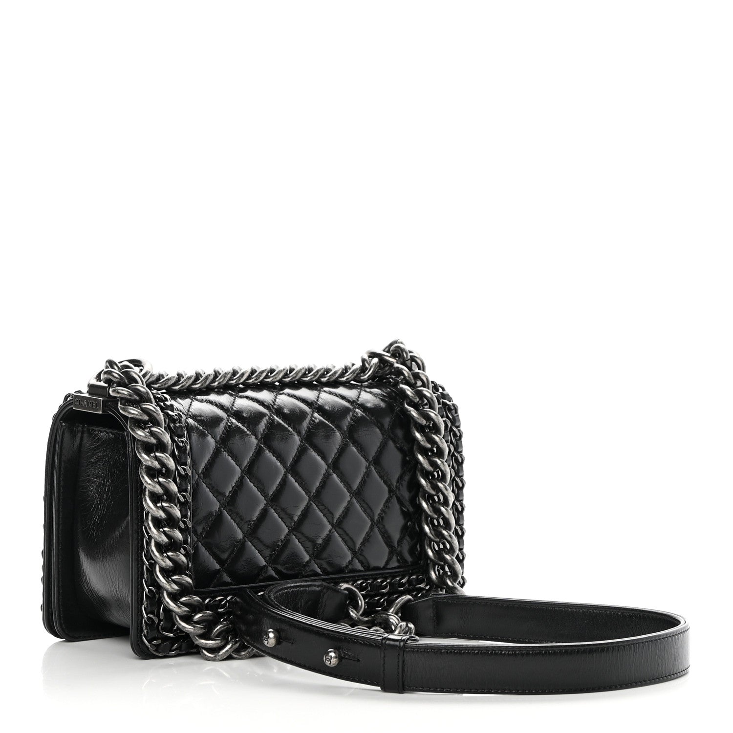 Chanel Glazed Calfskin Quilted Small Boy Chained Flap Black 3 of 11