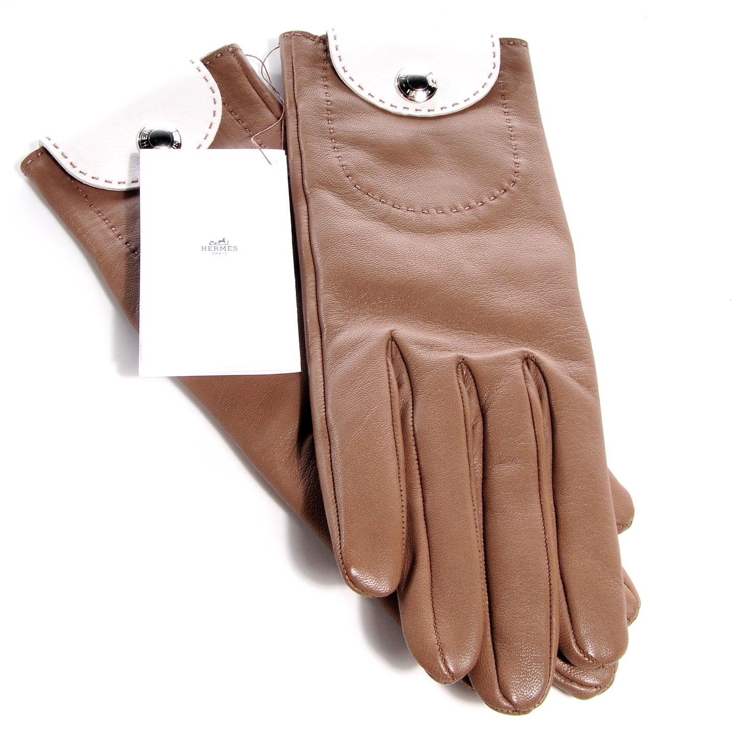 Lambskin Gloves Etoupe Blanc Size 7