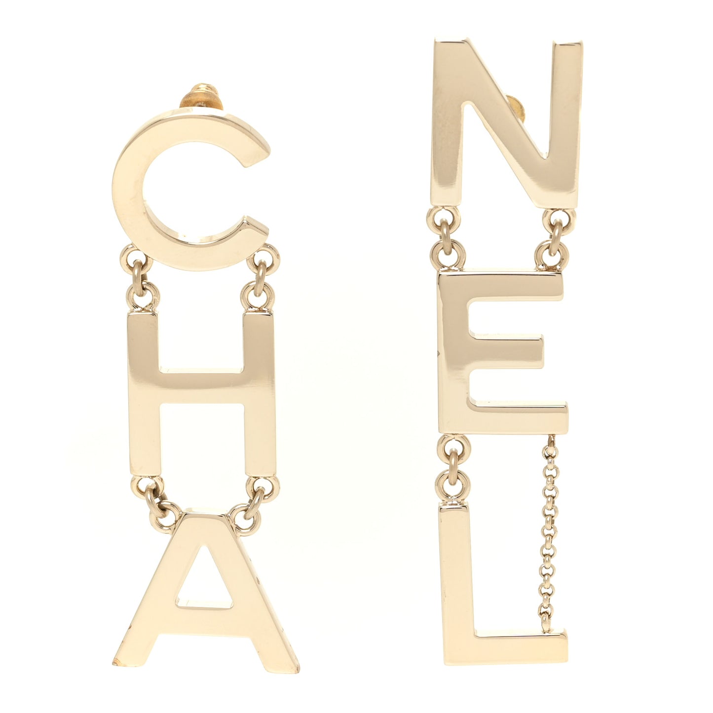 Metal Cha-Nel Logo Drop Earrings Gold