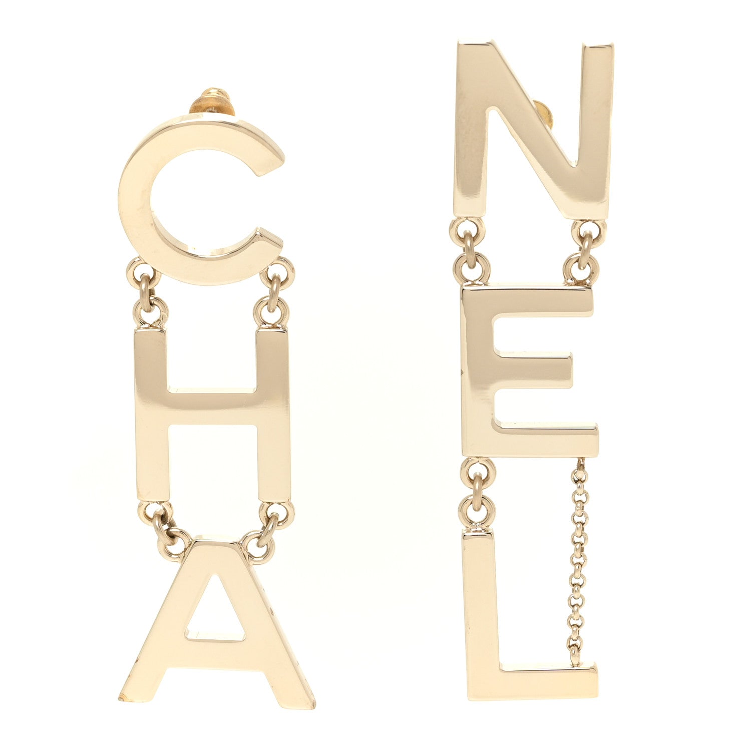 Chanel Metal Cha-Nel Logo Drop Earrings Gold 1 of 6