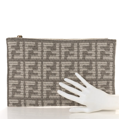 Fendi Fabric Calfskin FF Woven Large Flat Pouch Corda 2 of 8