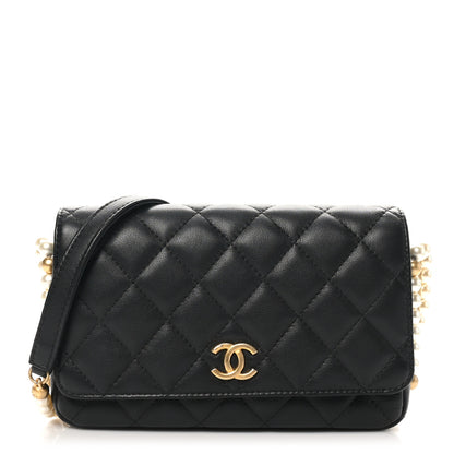Chanel Calfskin Quilted Pearl Wallet On Chain WOC Black 1 of 11