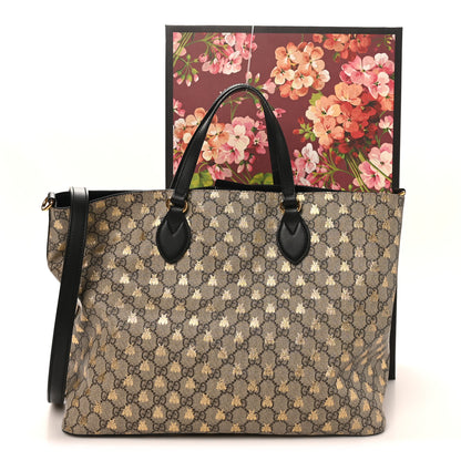 Gucci Soft GG Supreme Monogram Bees Medium Crossbody Tote Beige Oro Black 11 of 11