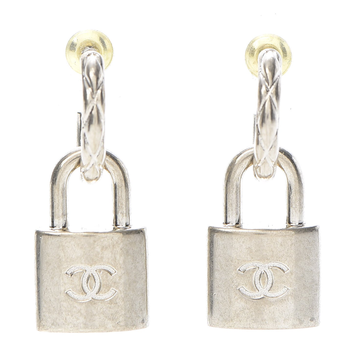 Metal Lock Drop Earrings Light Gold