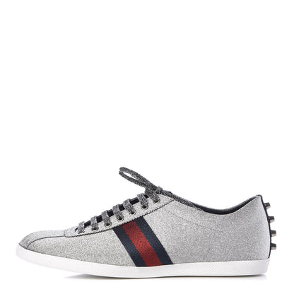 Gucci Glitter Fabric Studded Web Mens Sneakers 12 Silver 1 of 7