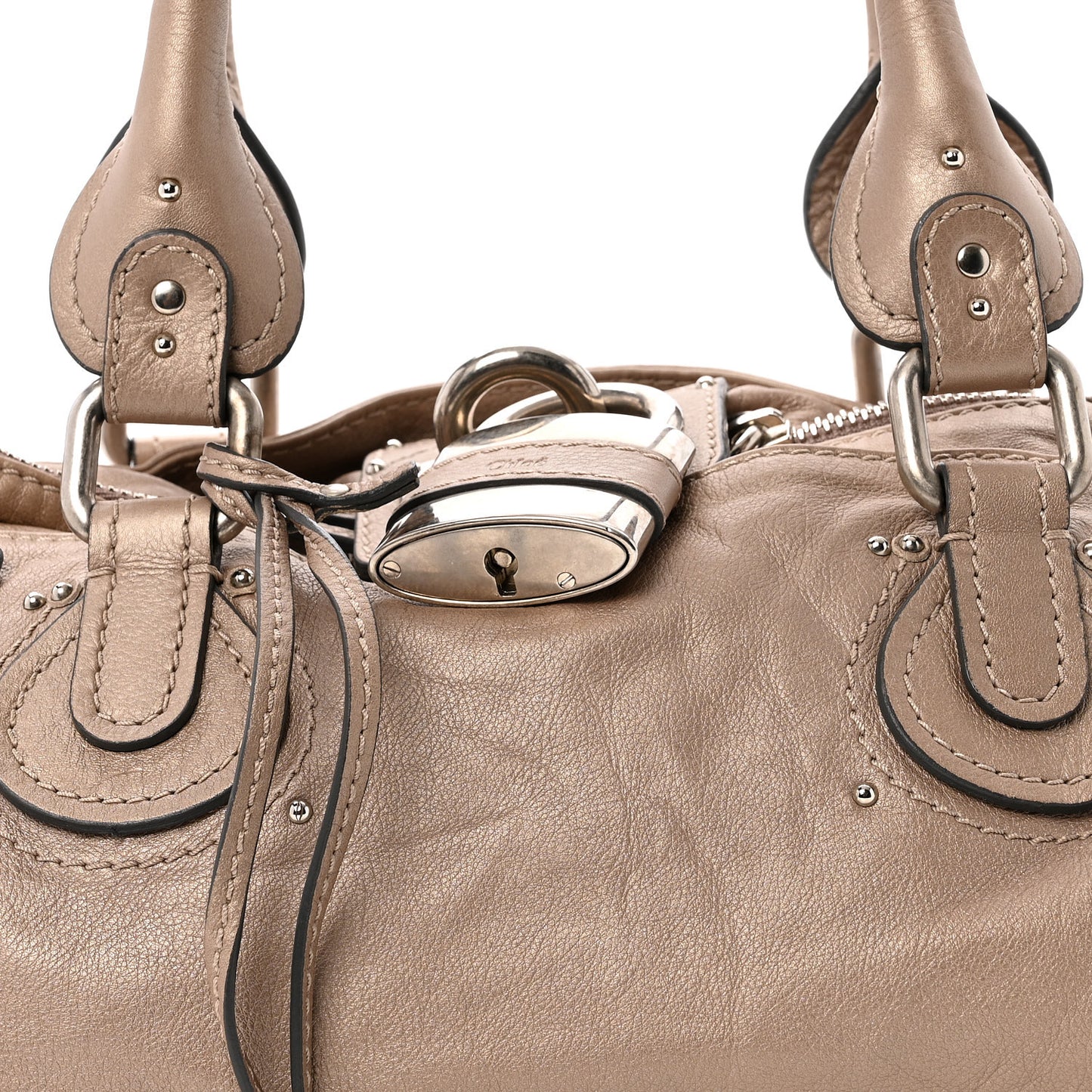 Metallic Calfskin Medium Paddington Satchel Taupe
