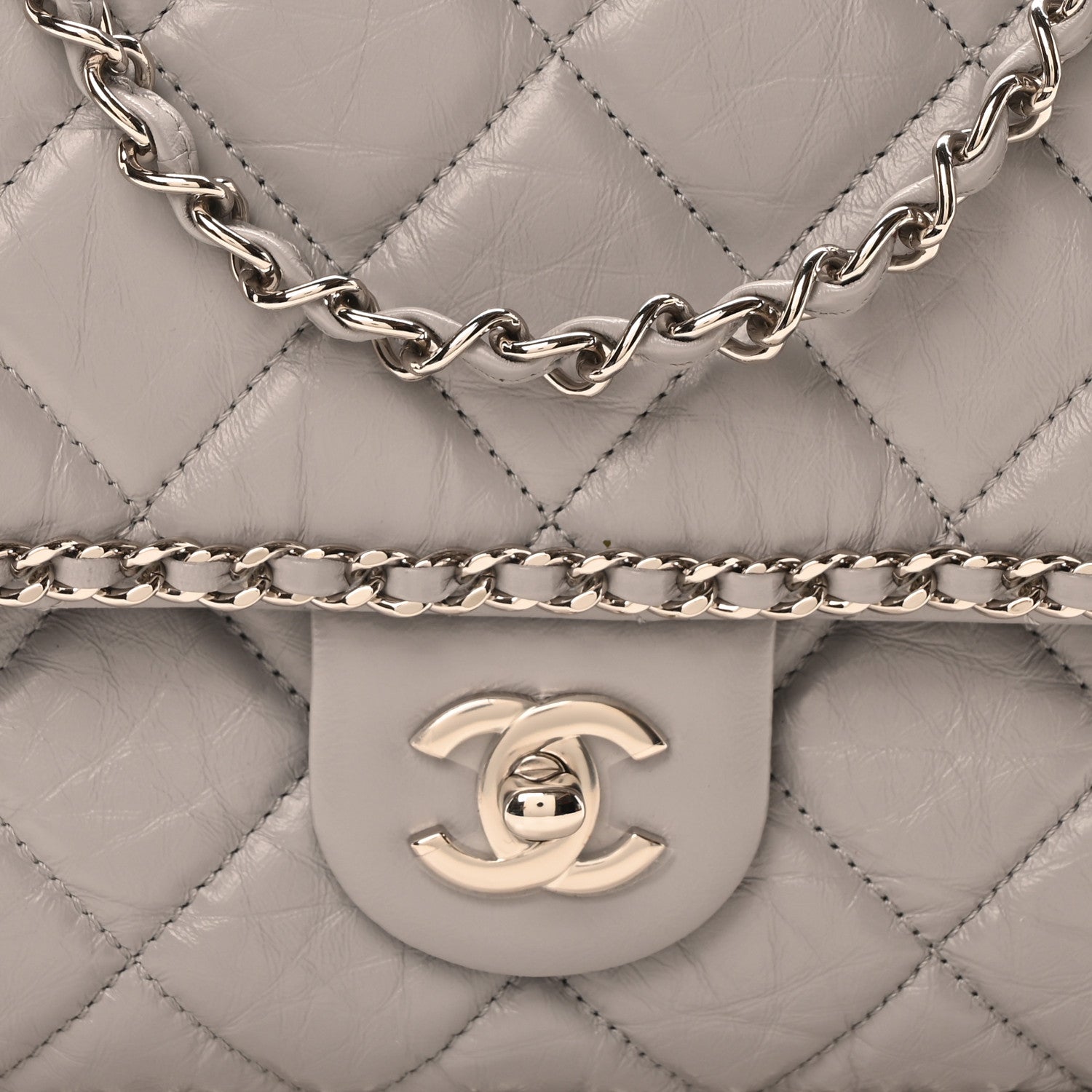 Chanel Crumpled Calfskin Medium Chain All Over Flap Grey 8 of 11