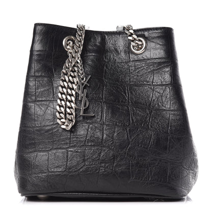 Saint Laurent Calfskin Crocodile Embossed Baby Emmanuelle Bucket Bag Black 1 of 10