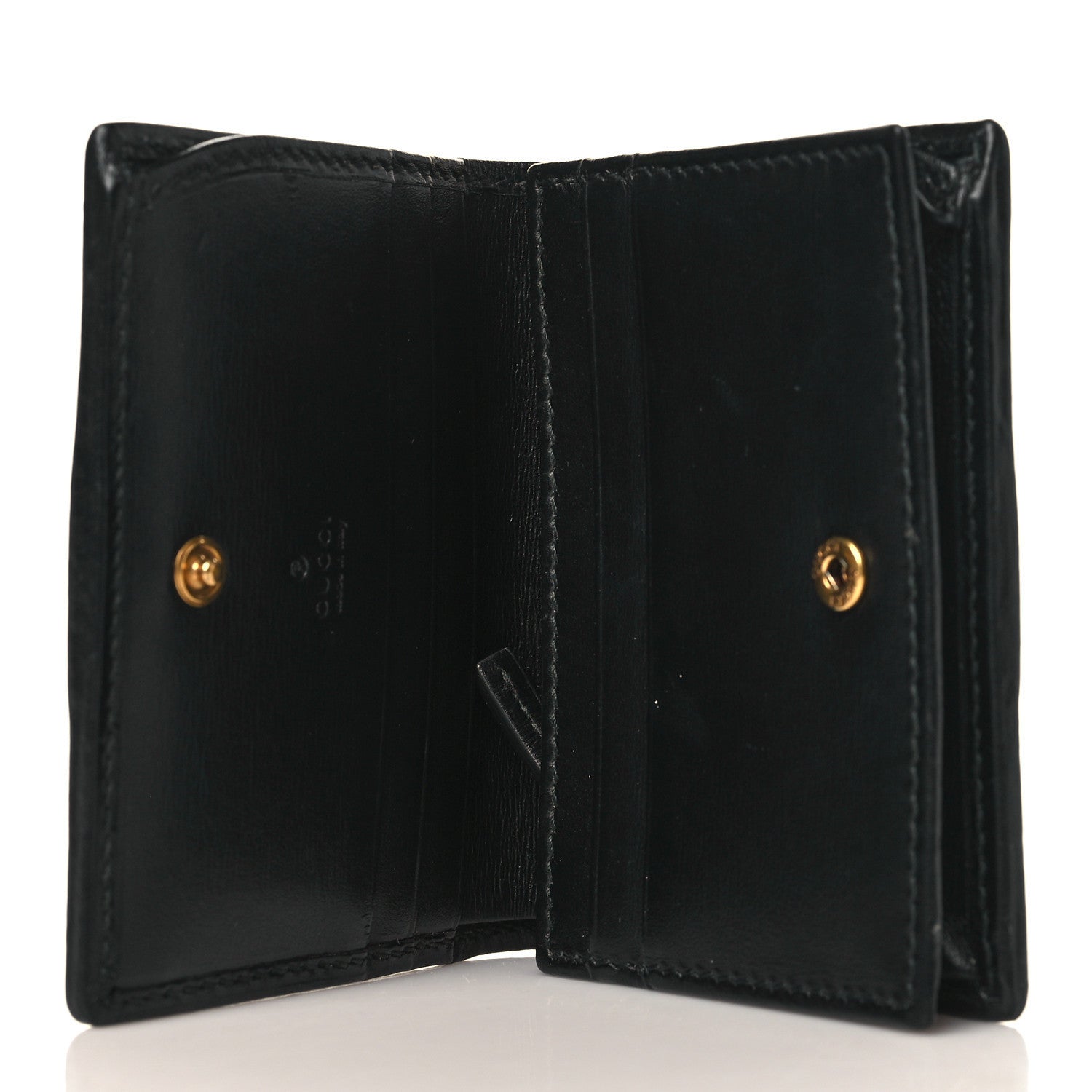 Gucci Calfskin Web Trapuntata GG Marmont Card Case Wallet Black 5 of 7