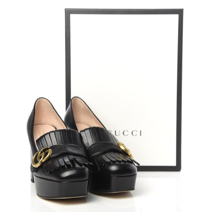 Gucci Malaga Kid GG Marmont Fringe Platform Loafer Pumps 37 Black 9 of 9