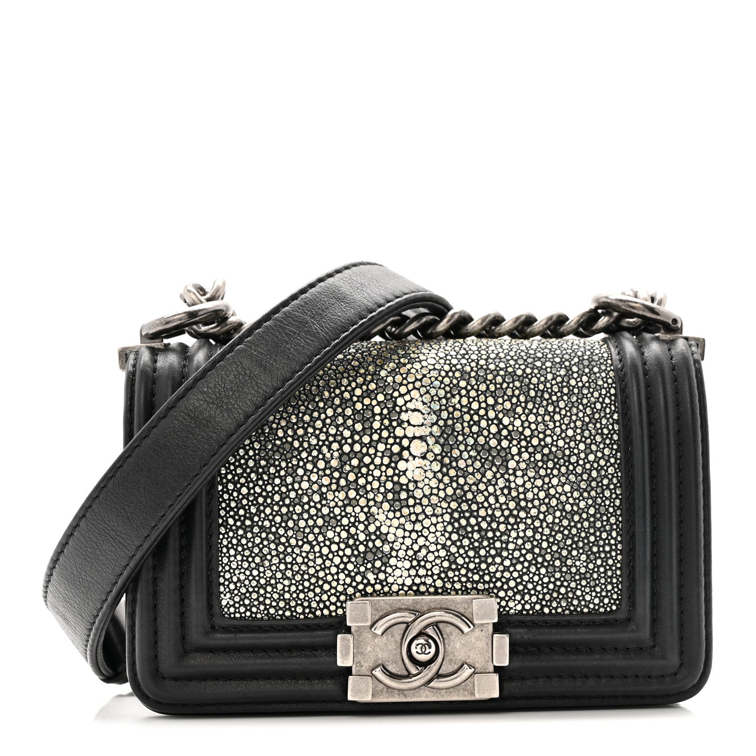 Chanel Galuchat Stingray Mini Boy Flap  Black Silver 1 of 11