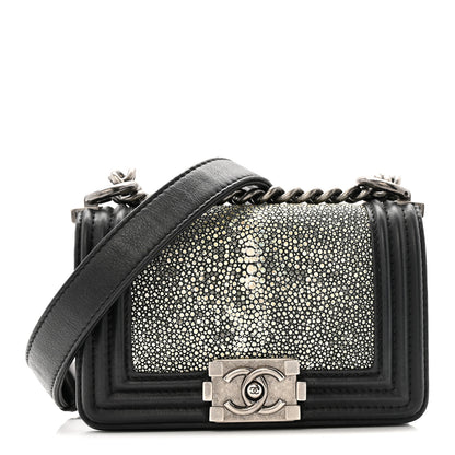 Chanel Galuchat Stingray Mini Boy Flap  Black Silver 1 of 11