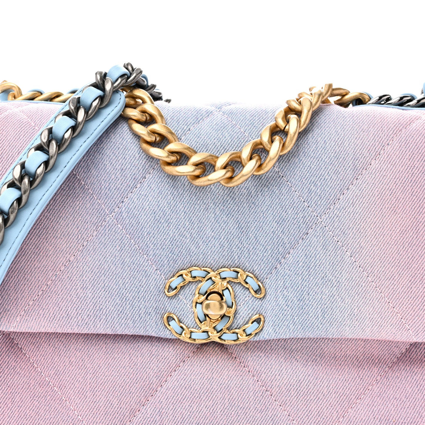 Denim Quilted Medium Chanel 19 Flap Blue Pink