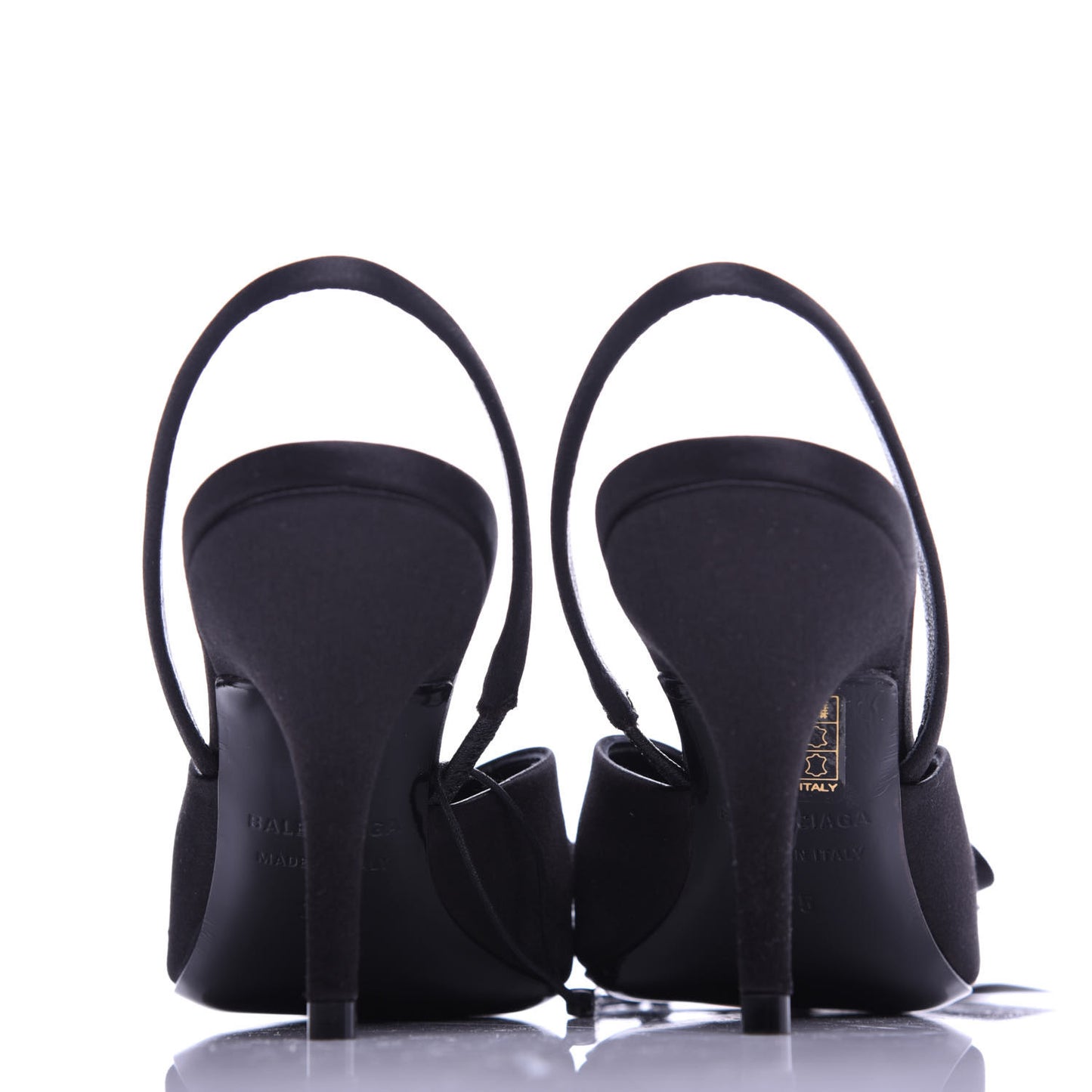 Satin Pointed Toe Knife Slingback Mules 35 Black