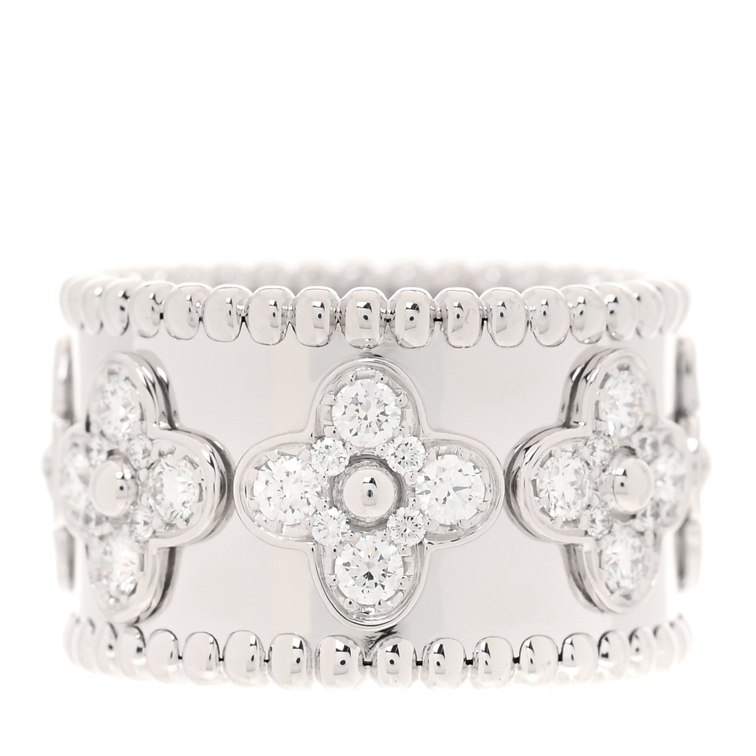 Van Cleef & Arpels 18K White Gold Diamond Medium Perlee Clover Band Ring 52 6 1 of 5