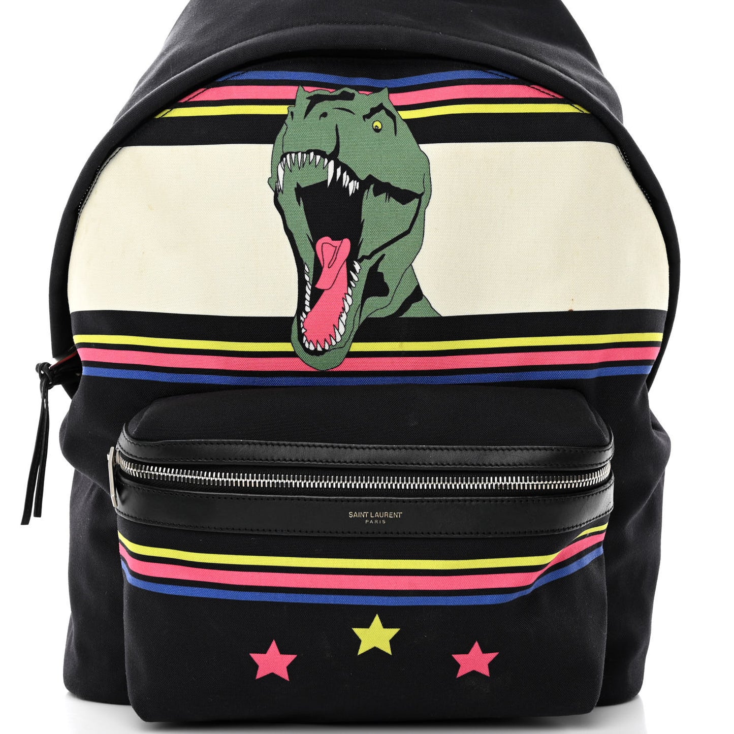 Nylon Twill Dinosaur Print City Backpack Black Multicolor