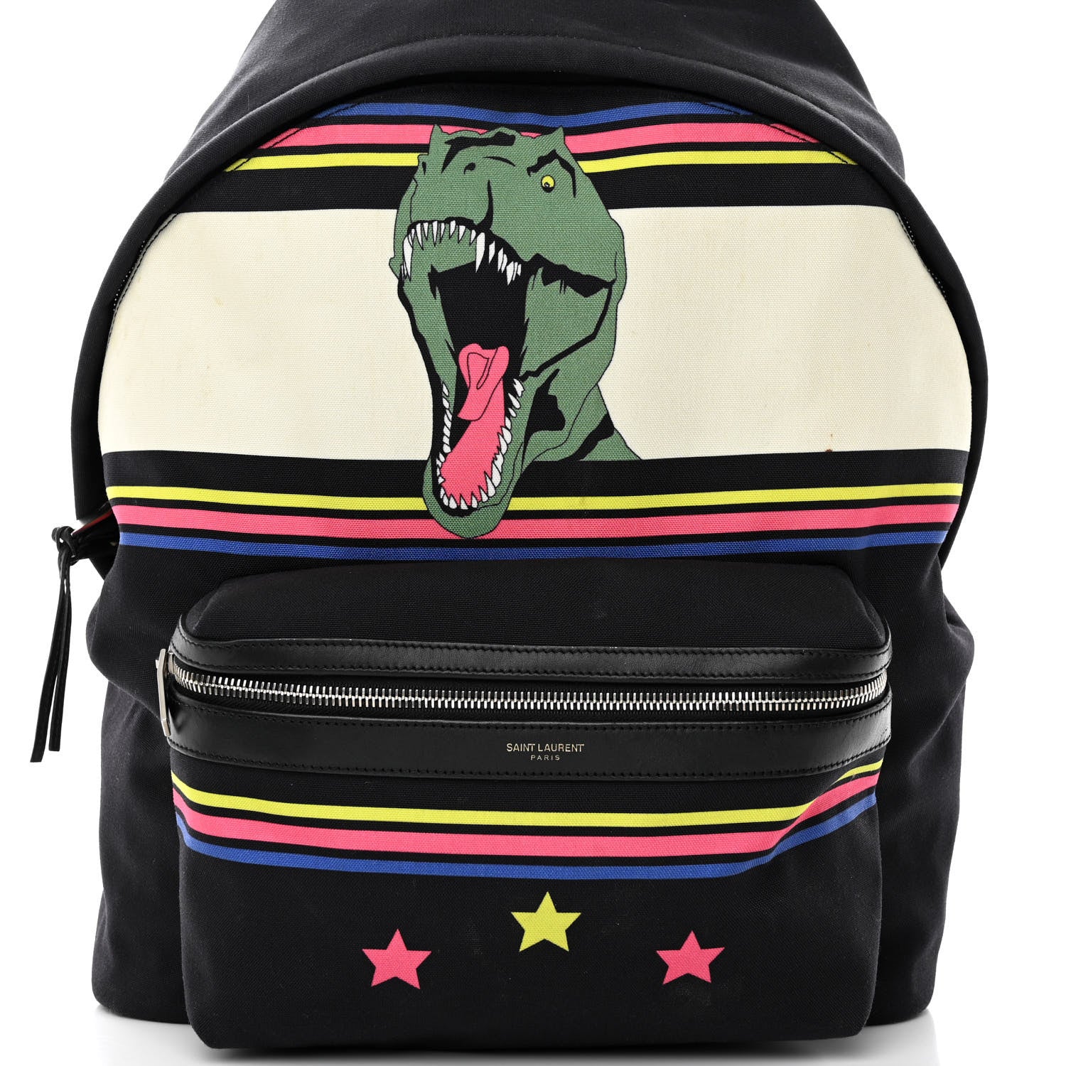 Saint Laurent Nylon Twill Dinosaur Print City Backpack Black Multicolor 8 of 15